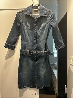 Jennifer Lopez Indigo Denim Midi Shirt Dress with Belt